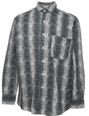 1990s Paisley Print Grey & White Shirt - M