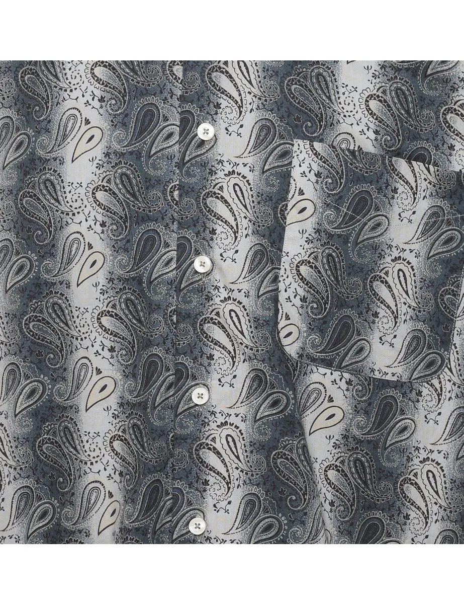 1990s Paisley Print Grey & White Shirt - M