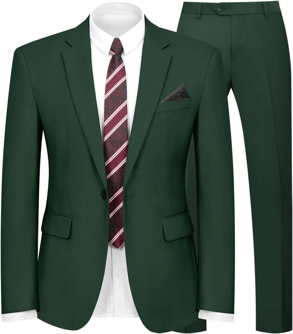 2 Piece Men's Suit One Button Slim Fit Suit for Men Solid Color Blazer and Pants Tie and Square Wedding Business Party
