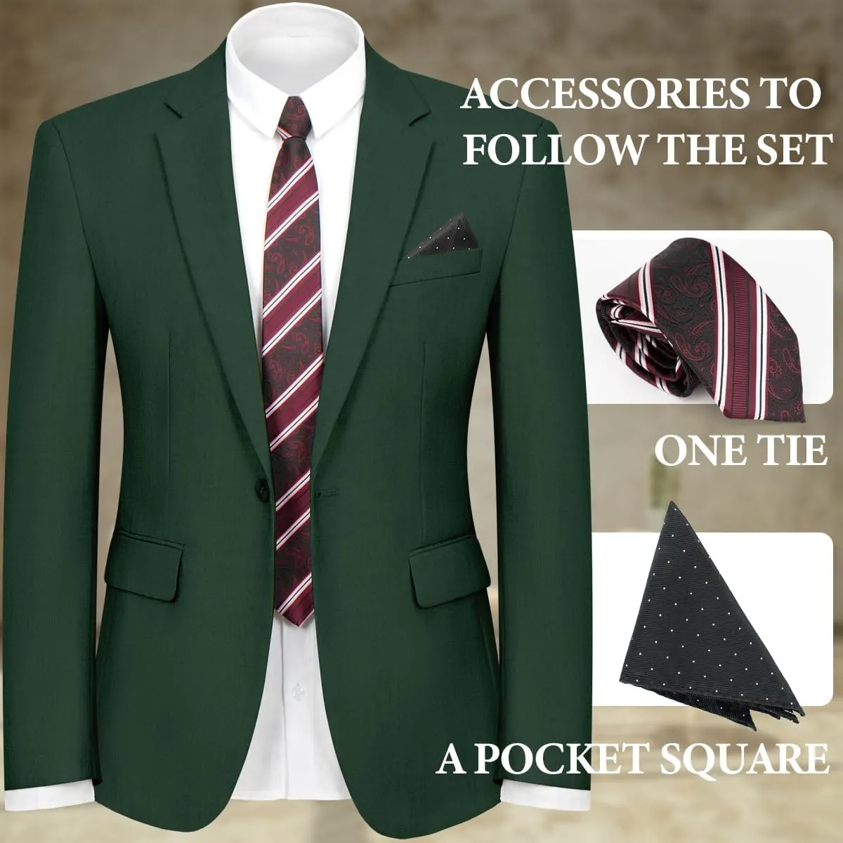 2 Piece Men's Suit One Button Slim Fit Suit for Men Solid Color Blazer and Pants Tie and Square Wedding Business Party