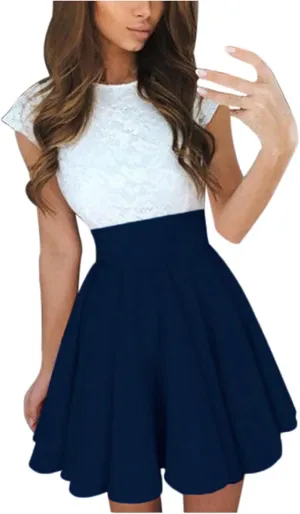 2023 Women's Summer Dress Sleeveless Ruffle Sleeve Round Neck Mini Dress Fashion Colorblock Flowy Tunic Dress