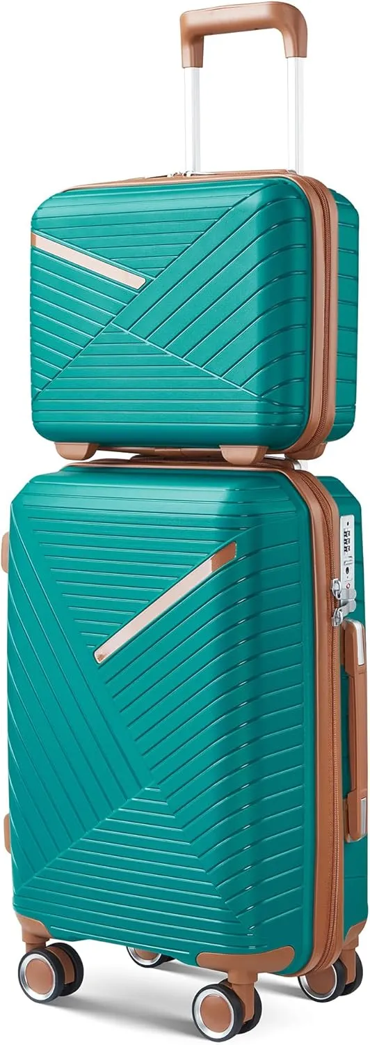4 Piece Expandable Lightweight Suitcase Set with 4 Double 360 Mute Spinner Wheels, PP Material, TSA Lock, Travel Luggage for Family, Business, and Personal Use (14"/20"/24"/28") (Coral)