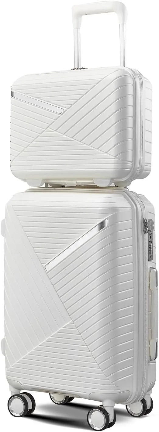 4 Piece Expandable Lightweight Suitcase Set with 4 Double 360 Mute Spinner Wheels, PP Material, TSA Lock, Travel Luggage for Family, Business, and Personal Use (14"/20"/24"/28") (White)