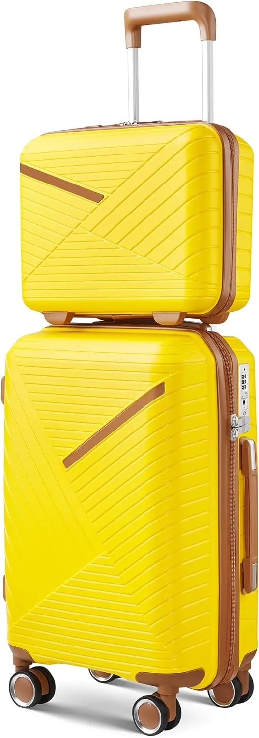 4 Piece Expandable Lightweight Suitcase Set with 4 Double 360 Mute Spinner Wheels, PP Material, TSA Lock, Travel Luggage for Family, Business, and Personal Use (14"/20"/24"/28") (Yellow)