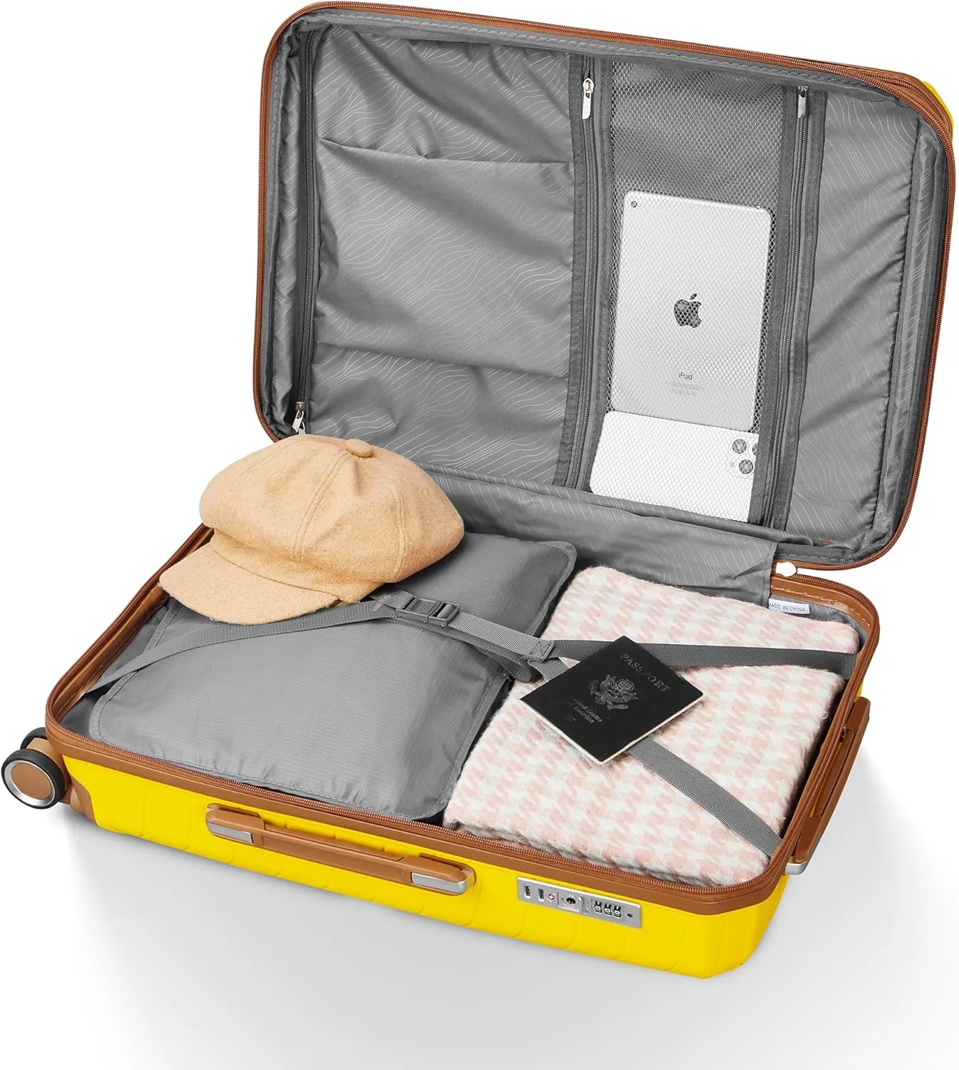 4 Piece Expandable Lightweight Suitcase Set with 4 Double 360 Mute Spinner Wheels, PP Material, TSA Lock, Travel Luggage for Family, Business, and Personal Use (14"/20"/24"/28") (Yellow)