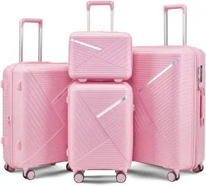 4-Piece Expandable Luggage Sets (14/20/24/28 Inch) - Eco-Friendly Lightweight PP Suitcases with 4 Double 360 Mute Spinner Wheels (Pink   Polypropylene)