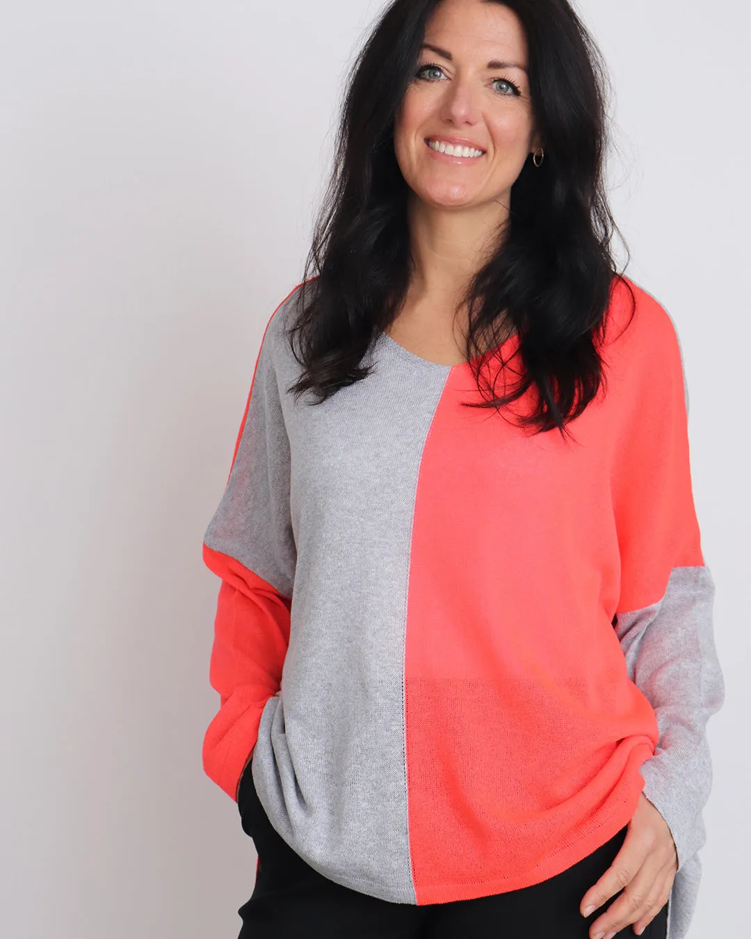 Anna Two-Tone Jumper - Grey / Coral