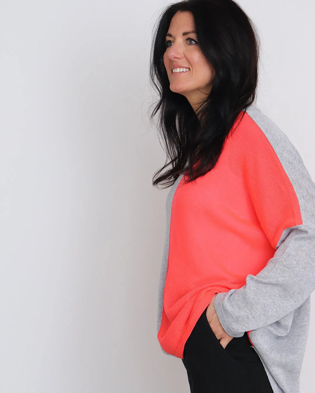 Anna Two-Tone Jumper - Grey / Coral