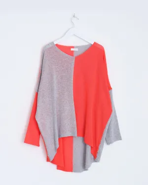 Anna Two-Tone Jumper - Grey / Coral