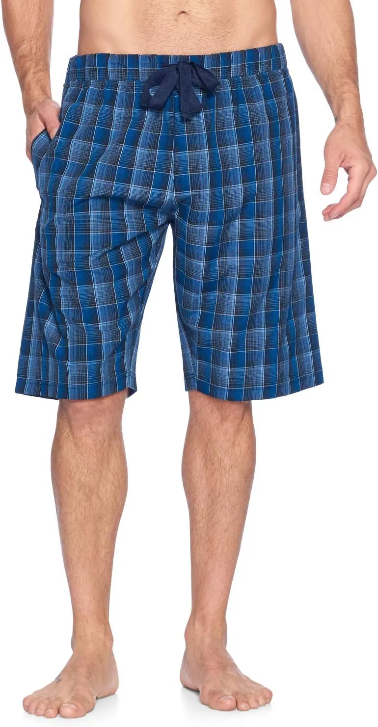 Ashford & Brooks Mens Woven Pajama Shorts Set Short Sleeve Button Down Boxer PJs
