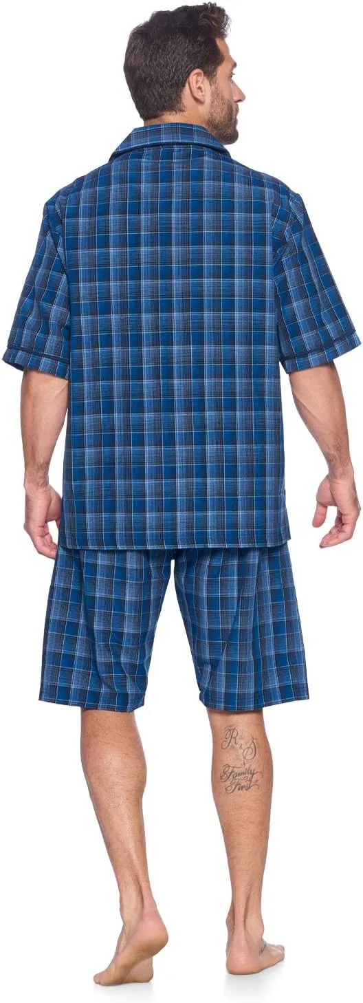 Ashford & Brooks Mens Woven Pajama Shorts Set Short Sleeve Button Down Boxer PJs