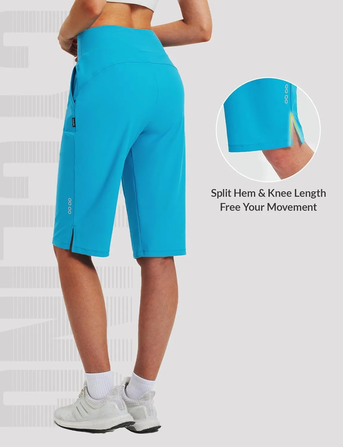 baleaf Women's Bermuda Long Shorts Knee Length Quick Dry Zipper Pockets Lightweight Hiking Cycling UPF 50 