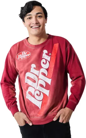 Bioworld Dr Pepper Oversized Distressed Vintage Logo Adult Unisex Potassium Washed Crew Neck Long Sleeve Sweatshirt