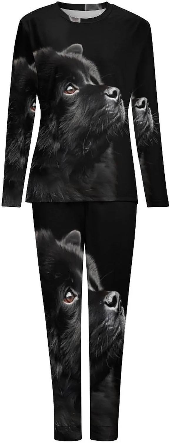 Black Chow Chow Women's Two Piece Pajama Set Long Sleeve Sleepwear Nightwear Soft Pj Sets Loungewear