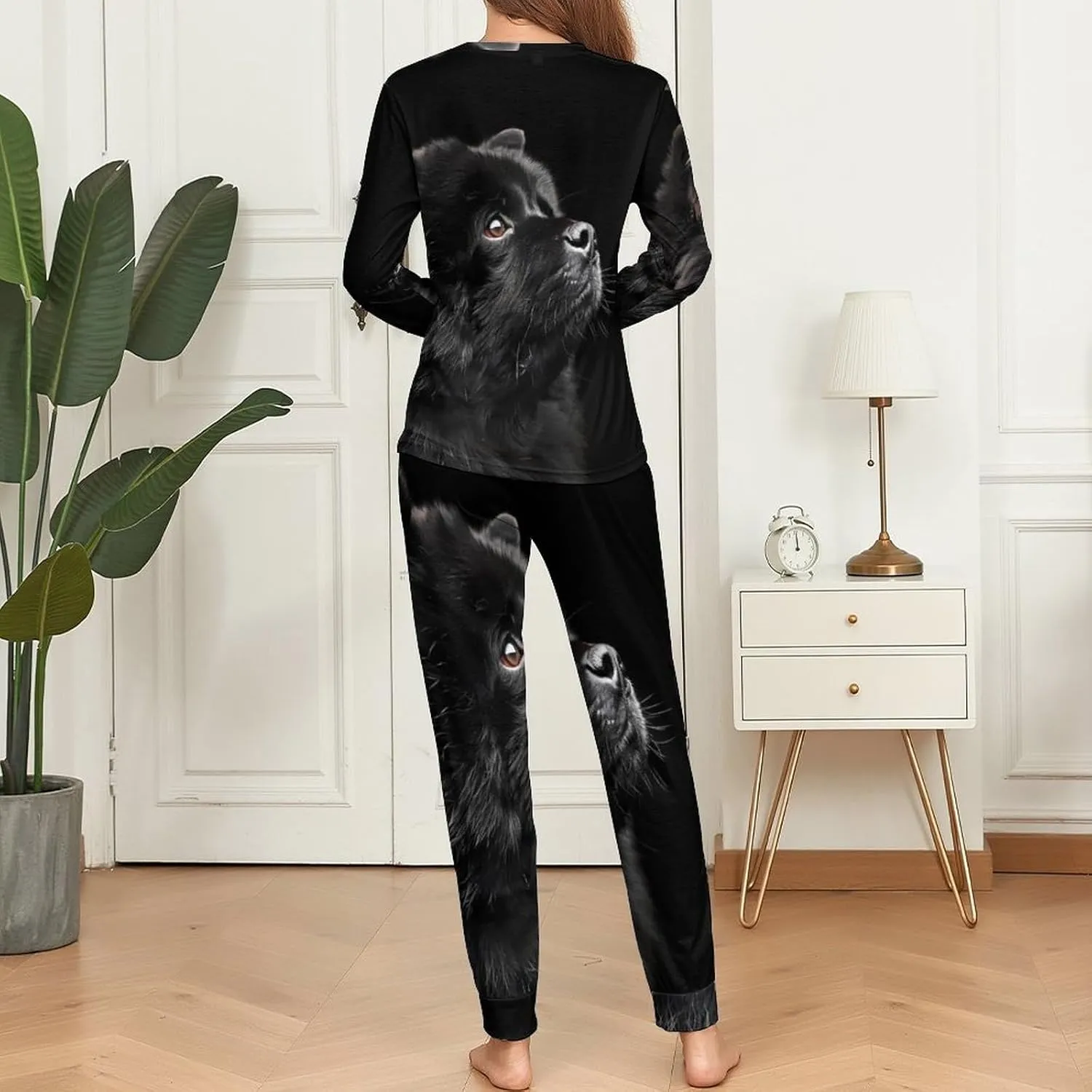Black Chow Chow Women's Two Piece Pajama Set Long Sleeve Sleepwear Nightwear Soft Pj Sets Loungewear
