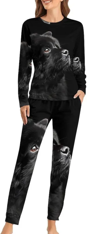 Black Chow Chow Women's Two Piece Pajama Set Long Sleeve Sleepwear Nightwear Soft Pj Sets Loungewear