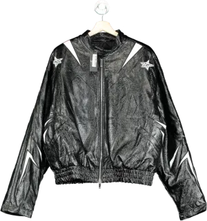 Boohoo Man Black Boxy Fit PU Panel Moto Bomber UK XL