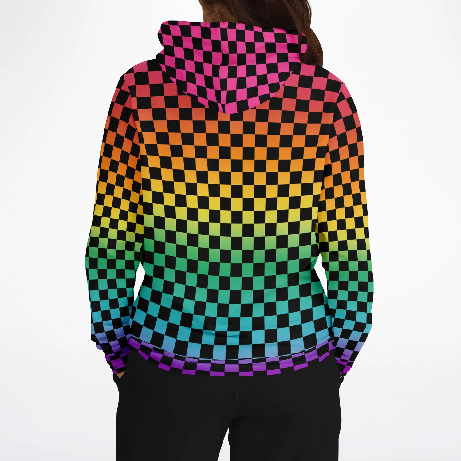 Bright Rainbow Pride Black Checkered Pullover Hoodie
