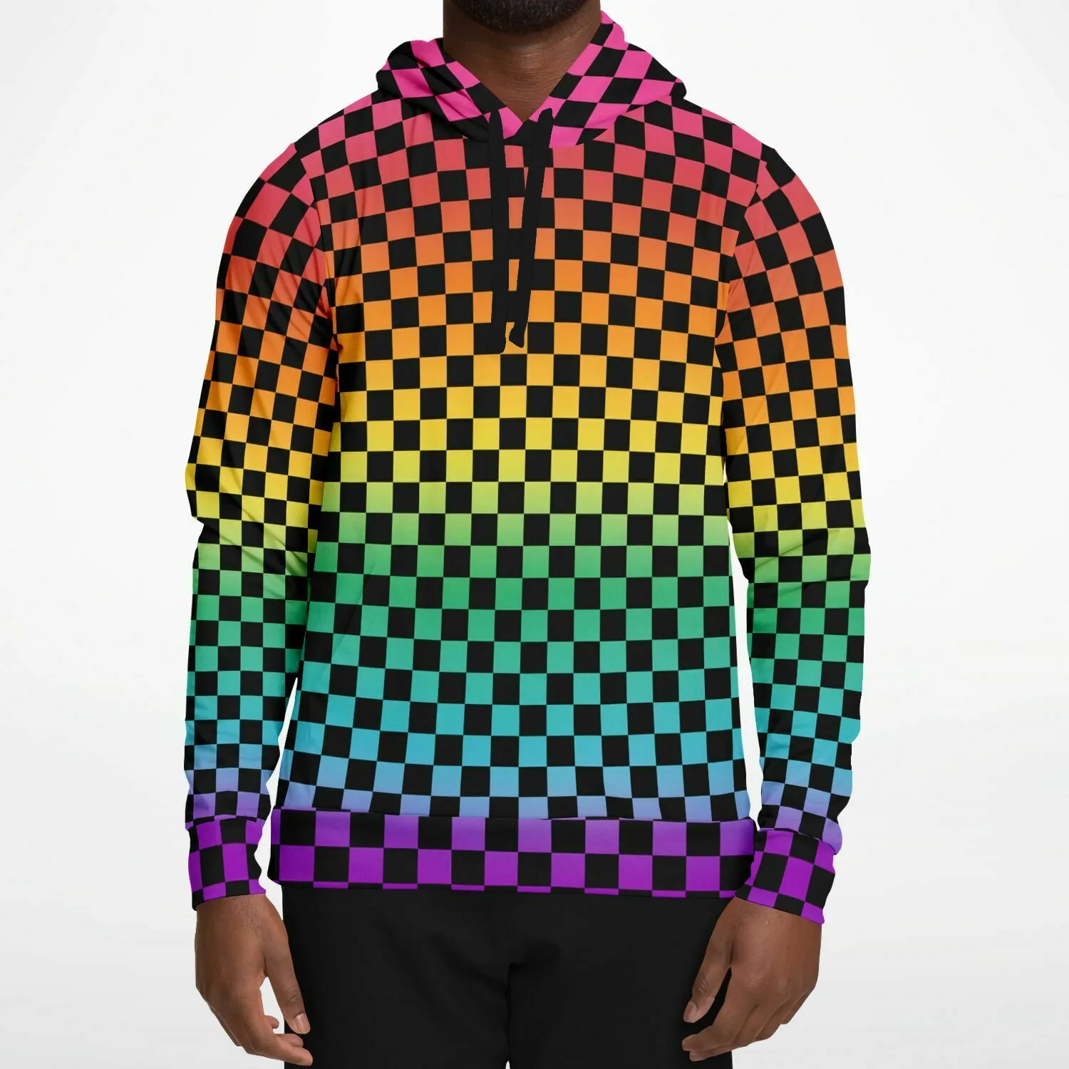 Bright Rainbow Pride Black Checkered Pullover Hoodie