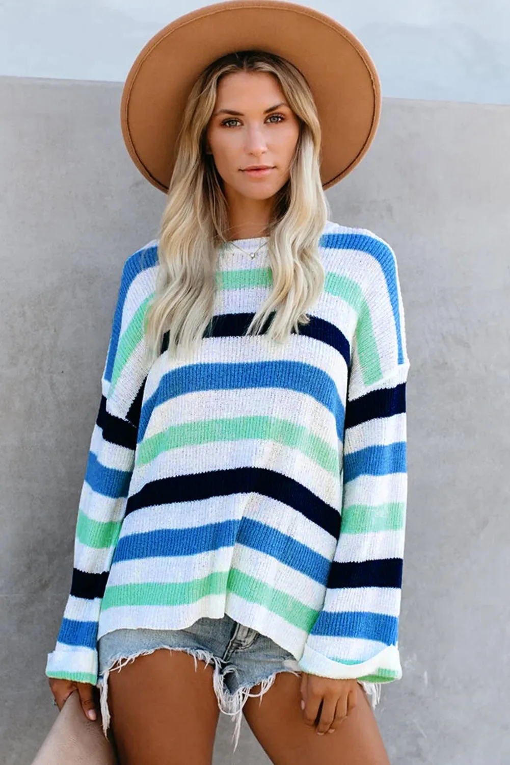 Casual Loose Bell Sleeves Striped Knit Sweater
