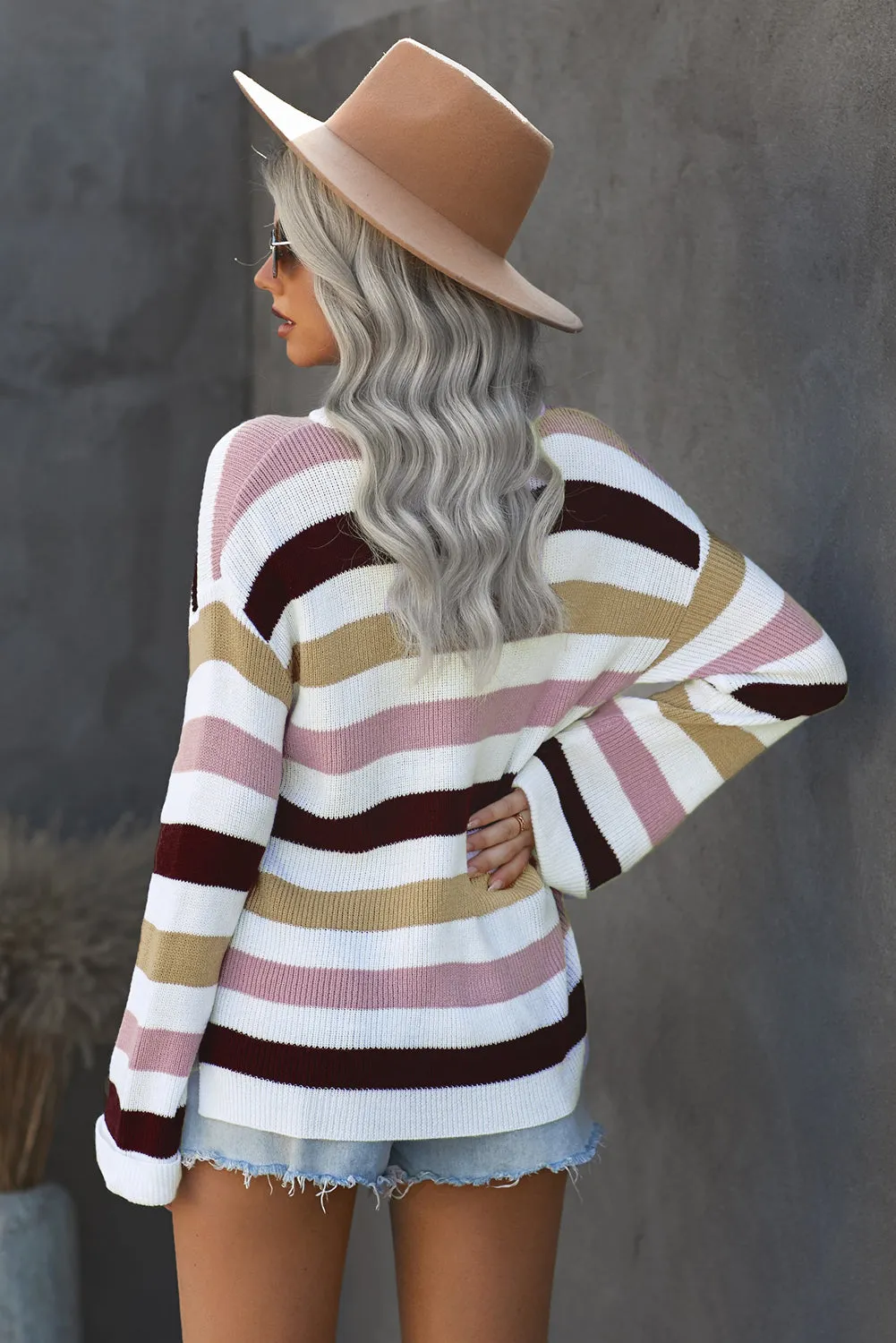 Casual Loose Bell Sleeves Striped Knit Sweater