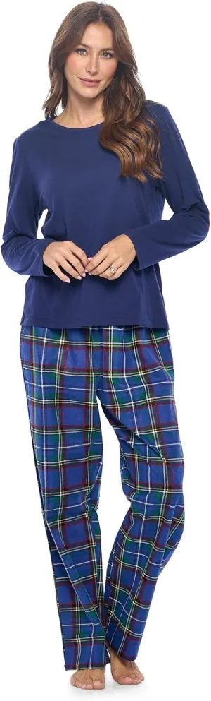 Casual Nights Women's Jersey Knit Long-Sleeve Top and Soft Flannel Bottom Pajama Set