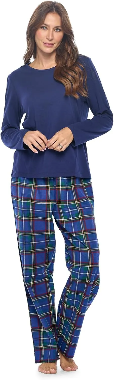 Casual Nights Women's Jersey Knit Long-Sleeve Top and Soft Flannel Bottom Pajama Set