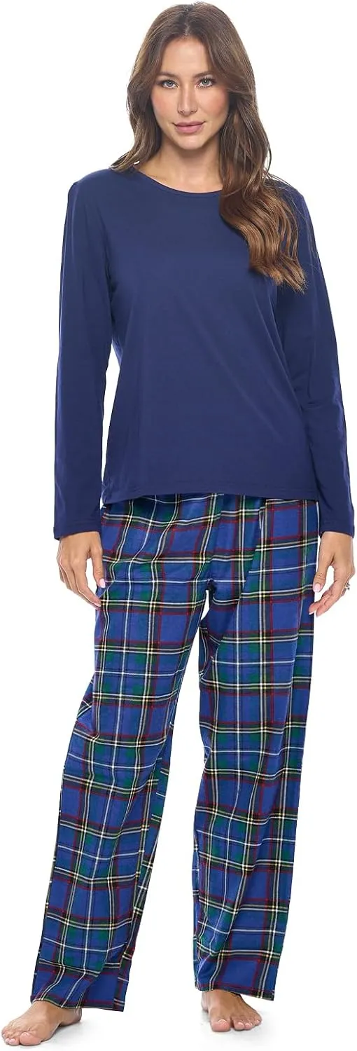 Casual Nights Women's Jersey Knit Long-Sleeve Top and Soft Flannel Bottom Pajama Set