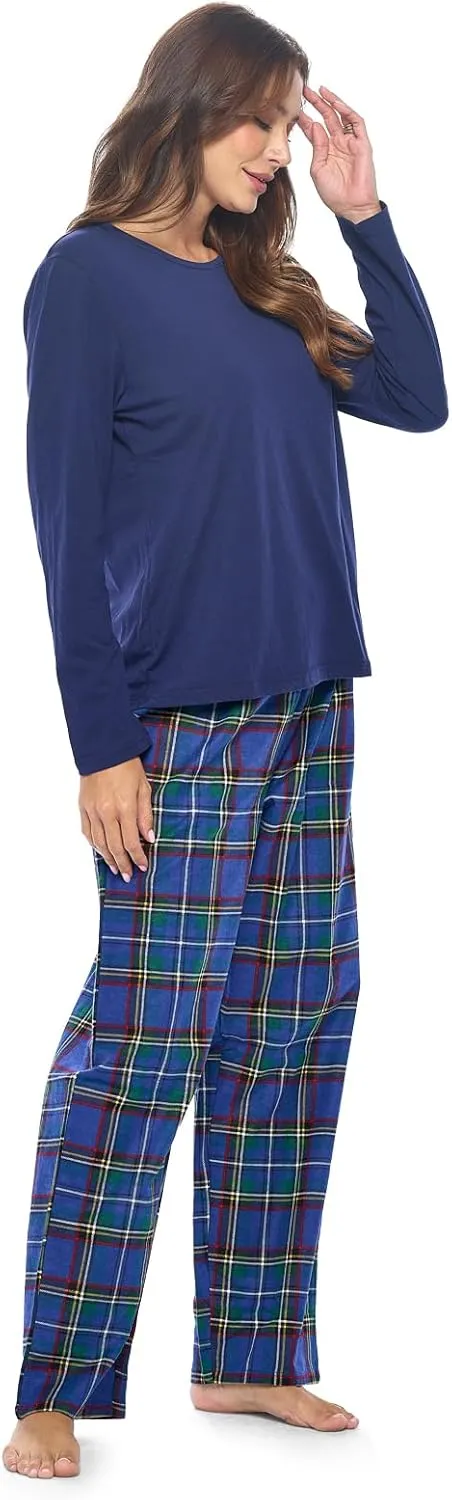 Casual Nights Women's Jersey Knit Long-Sleeve Top and Soft Flannel Bottom Pajama Set