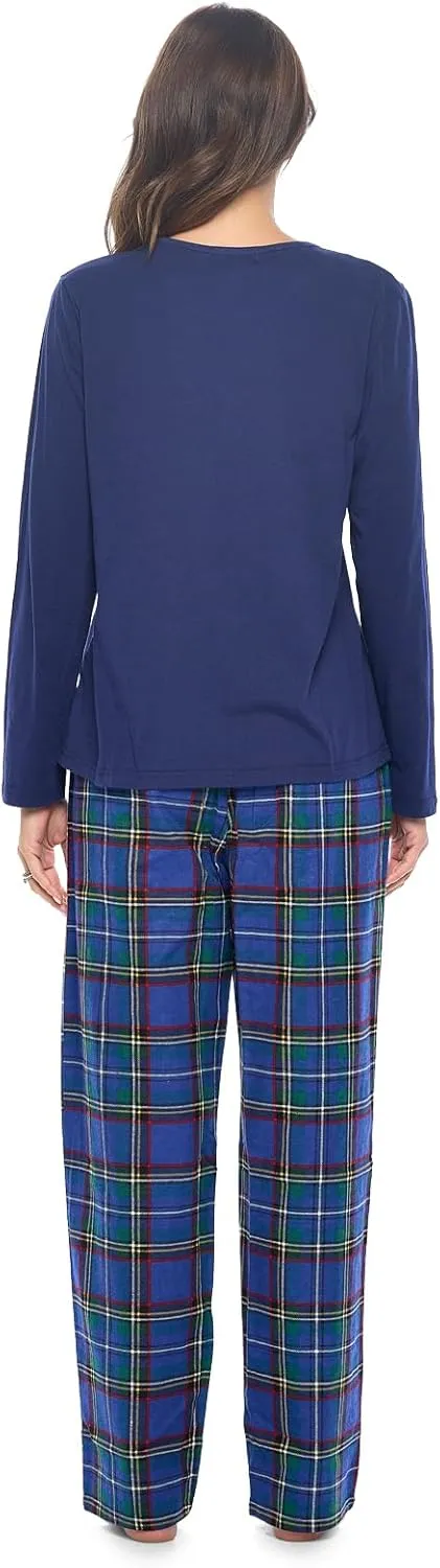 Casual Nights Women's Jersey Knit Long-Sleeve Top and Soft Flannel Bottom Pajama Set