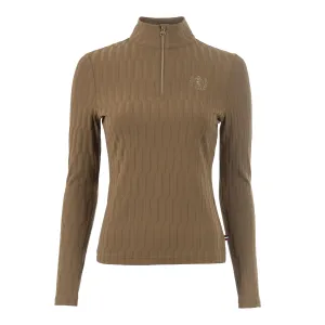 Cavallo CavalLibra Ladies 1/2 Zip Long Sleeve Training Shirt, Dark Caramel