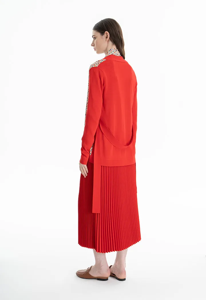 Choice Printed Block Jacket With Belt Red