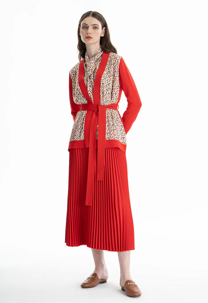 Choice Printed Block Jacket With Belt Red