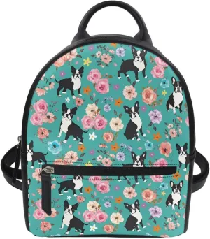 Cozeyat Floral Corgi Dog Mini Backpack for Women Girls Cute Small Backpack Purse Leather Bookbag Satchel Bag Ladies Fahsion Shoulder Handbag Casual Travel Daypack