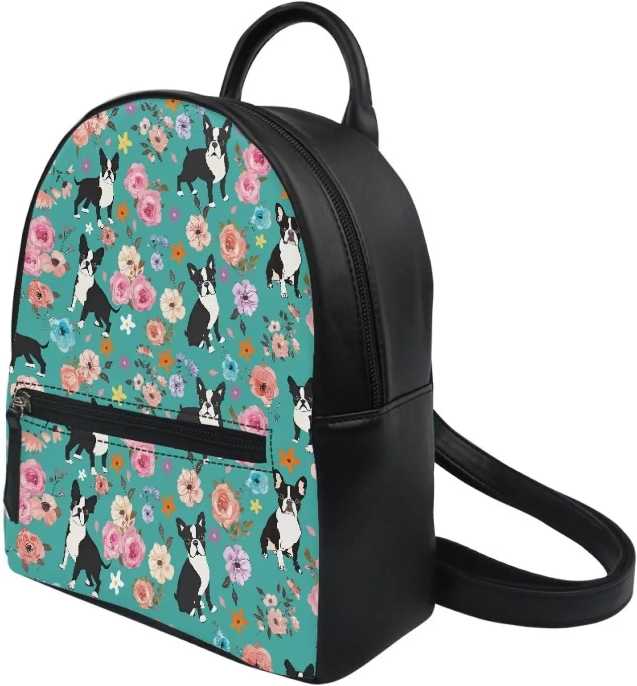 Cozeyat Floral Corgi Dog Mini Backpack for Women Girls Cute Small Backpack Purse Leather Bookbag Satchel Bag Ladies Fahsion Shoulder Handbag Casual Travel Daypack