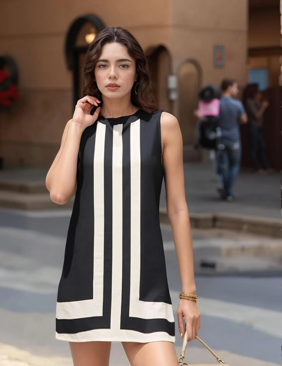Daacee Womens Boho Color Block Mini Dress Casual Summer Flowy Sleeveless Striped Dresses Beach Tank Sundress Coverups