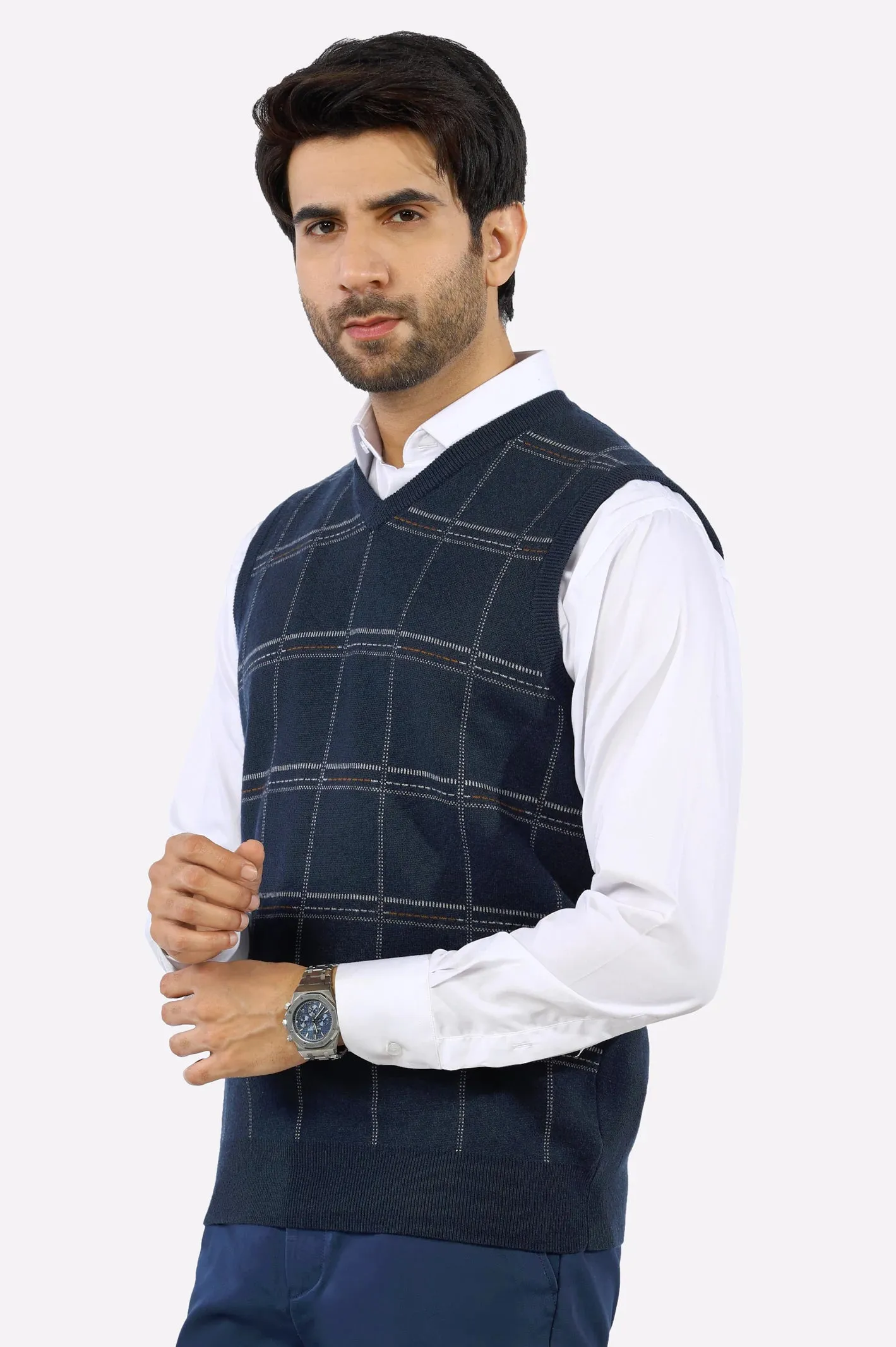 Dark Blue V-Neck Gents Sweater