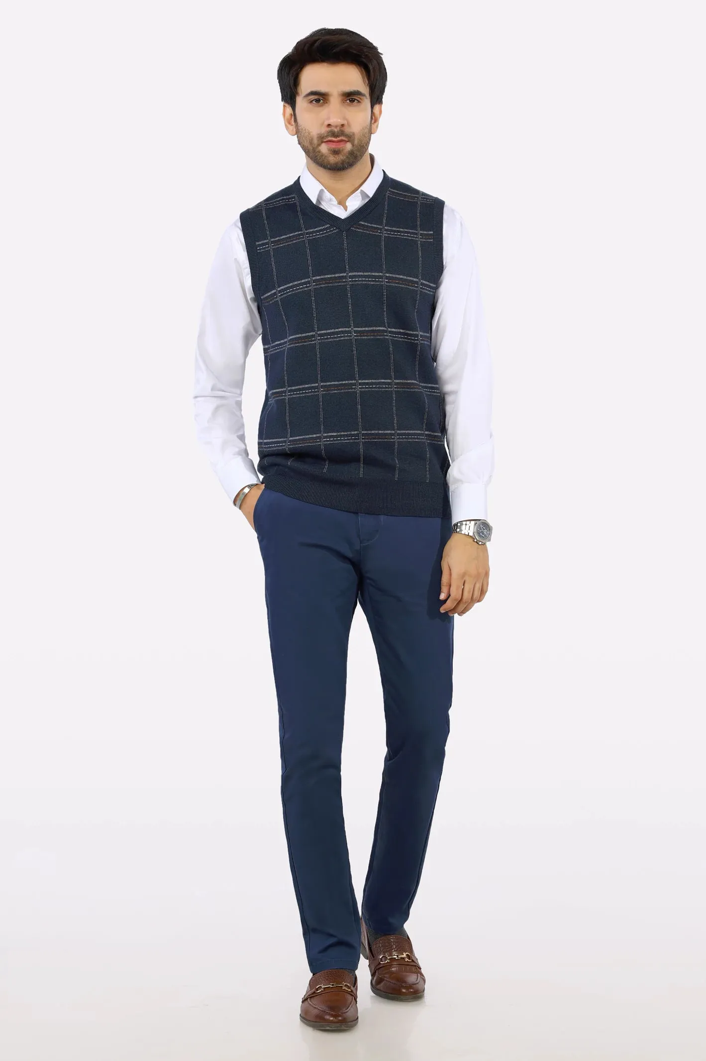 Dark Blue V-Neck Gents Sweater