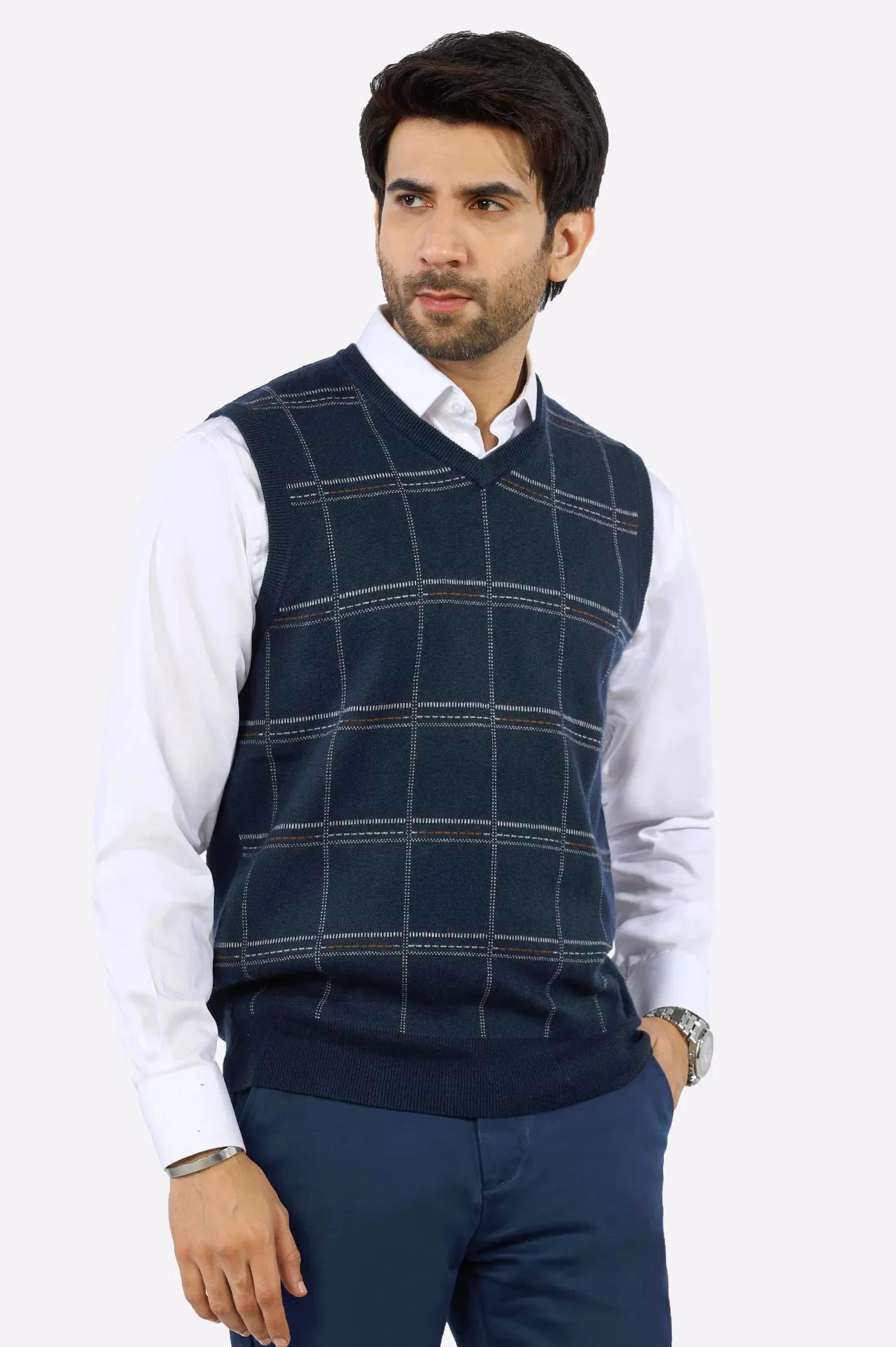 Dark Blue V-Neck Gents Sweater