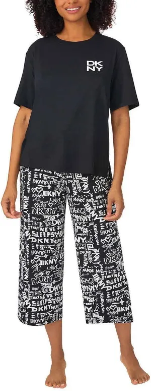 DKNY Women's 2-Piece Pajama Set (Black, S), Small