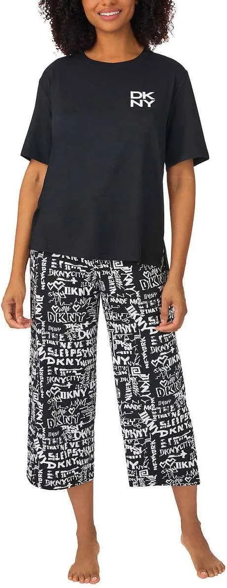 DKNY Women's 2-Piece Pajama Set (Black, S), Small