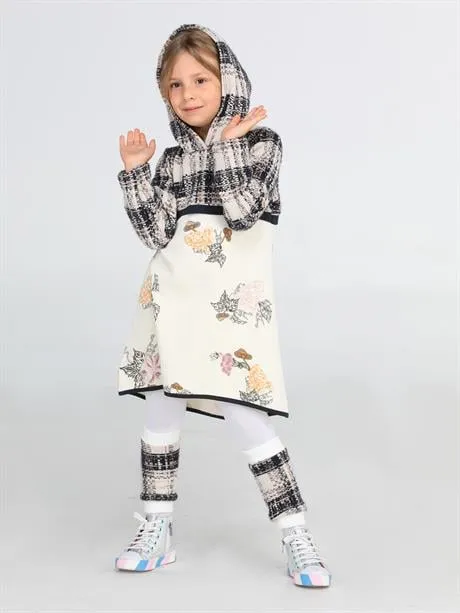 ekose baskili hoodie kiz elbise   tozluk takim