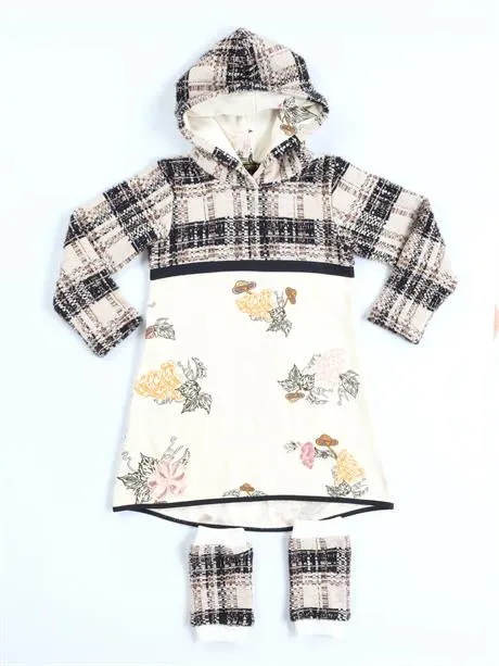 ekose baskili hoodie kiz elbise   tozluk takim