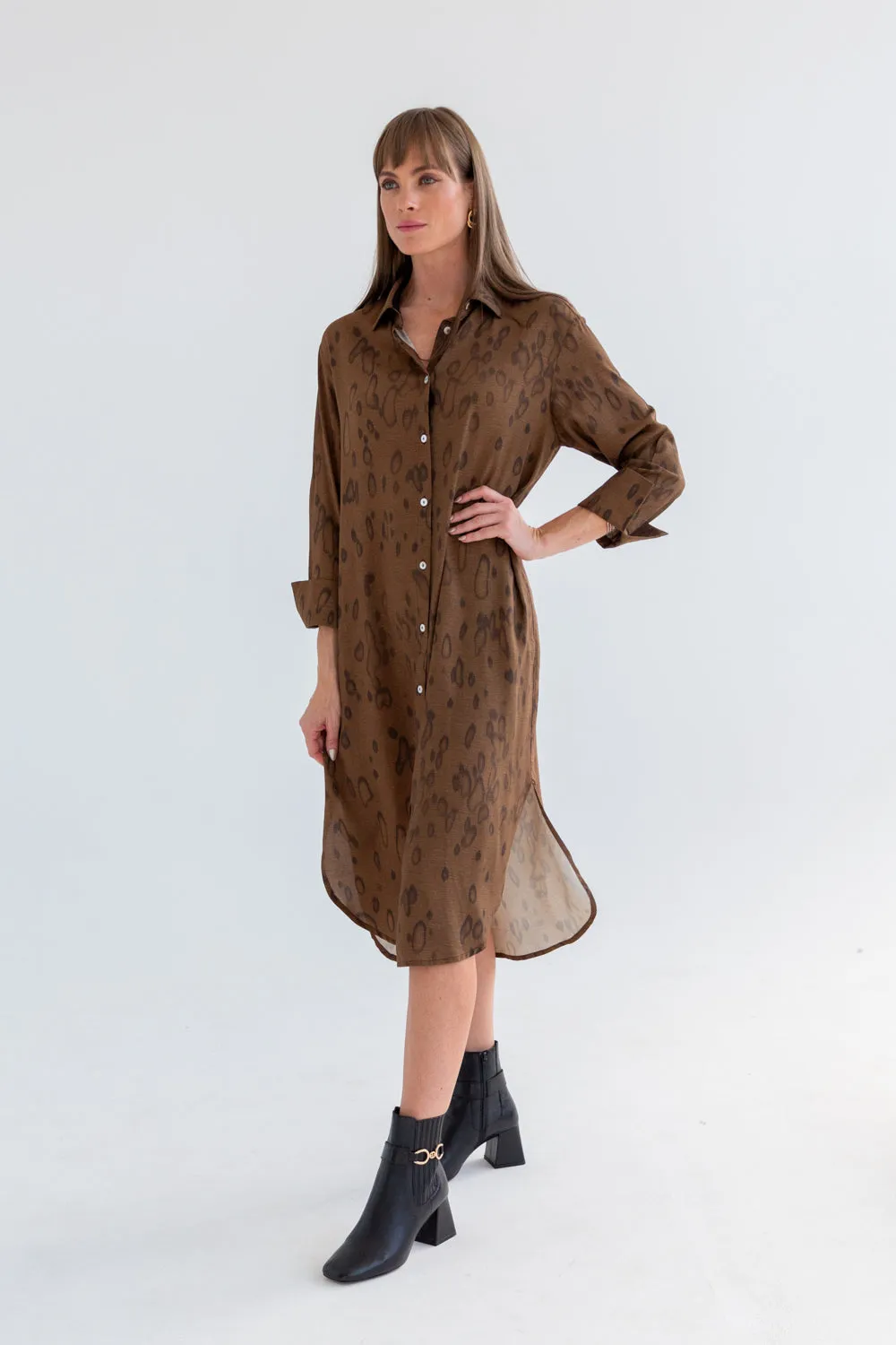 Evie Dress Brown Animal Print