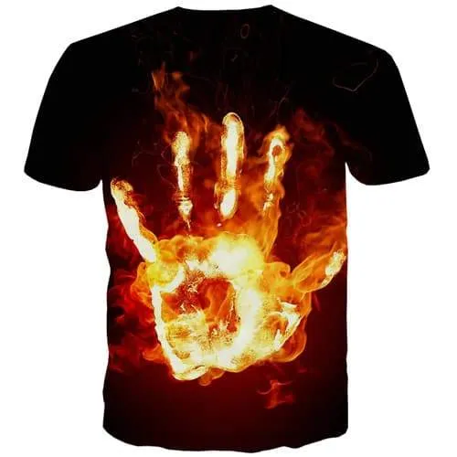Flame T-shirt Men Hand Tshirt Anime Black Tshirts Casual Fire Tshirts Cool Gothic Tshirts Novelty Short Sleeve Punk Rock Unisex