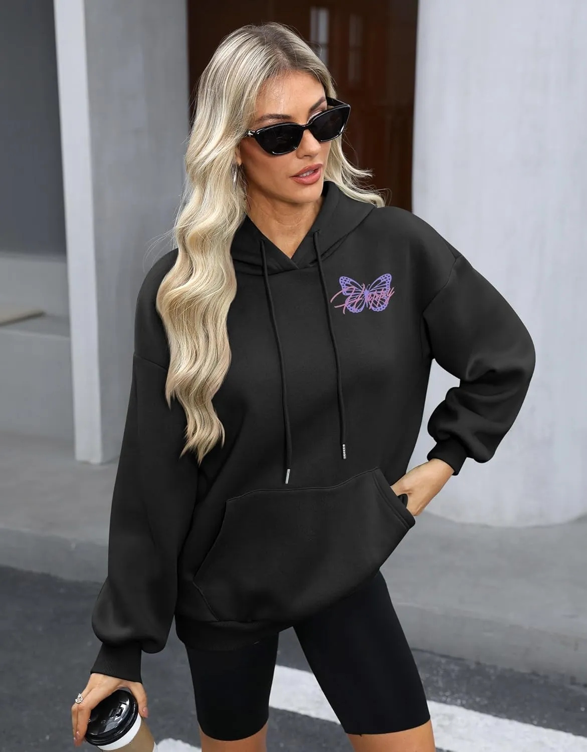 For G and PL Women Y2k Letter Graphic Print Oversized Hoodie Drawstring Long Sleeve Casual Sweatshirt with Pockets