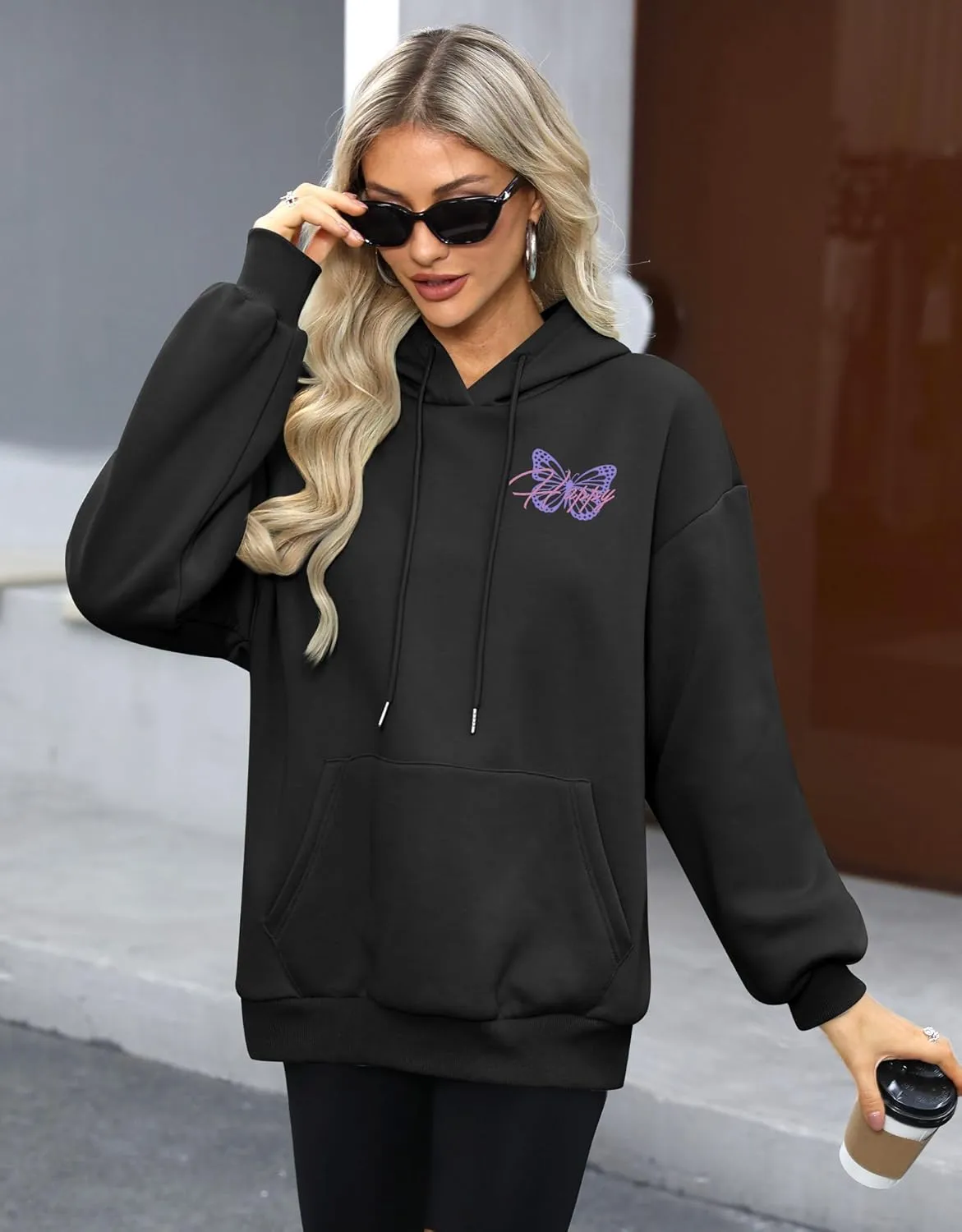For G and PL Women Y2k Letter Graphic Print Oversized Hoodie Drawstring Long Sleeve Casual Sweatshirt with Pockets