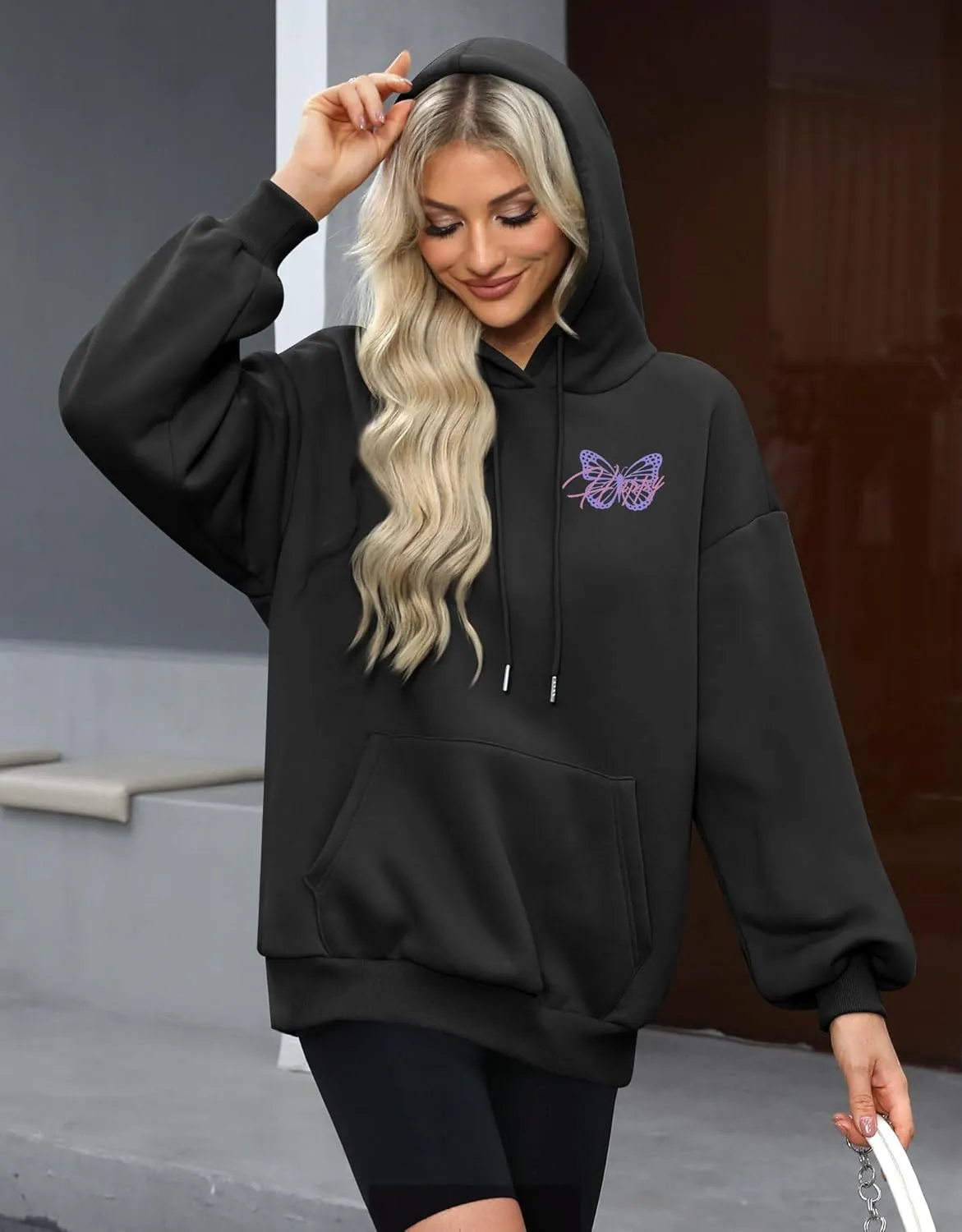 For G and PL Women Y2k Letter Graphic Print Oversized Hoodie Drawstring Long Sleeve Casual Sweatshirt with Pockets