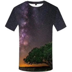 Galaxy Space T-shirt Men Tree Shirt Print Mountain Tshirts Cool Nebula Tshirts Novelty Short Sleeve T shirts Men Tops Slim Rock