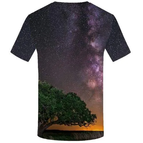Galaxy Space T-shirt Men Tree Shirt Print Mountain Tshirts Cool Nebula Tshirts Novelty Short Sleeve T shirts Men Tops Slim Rock